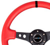 NRG ST-006 Series Steering Wheel (3" Deep) Red Leather, Black Stitching, Black 3 Spoke, Black Center Marking (350mm)