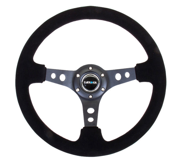 NRG RST-006-S Series Steering Wheel (3" Deep) Black Suede, Black 3 Spoke (350mm)