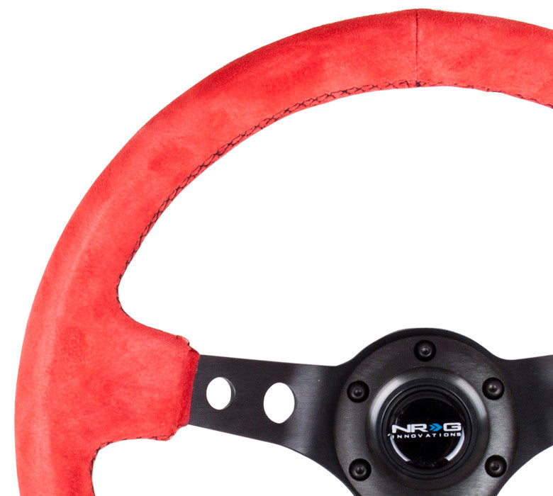 NRG ST-006 Series Steering Wheel (3" Deep) Red Suede, Black Stitching, Black 3 Spoke (350mm)