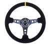 NRG ST-006 Series Steering Wheel (3" Deep) Black Suede, Black 3 Spoke, Yellow Center Marking (350mm)