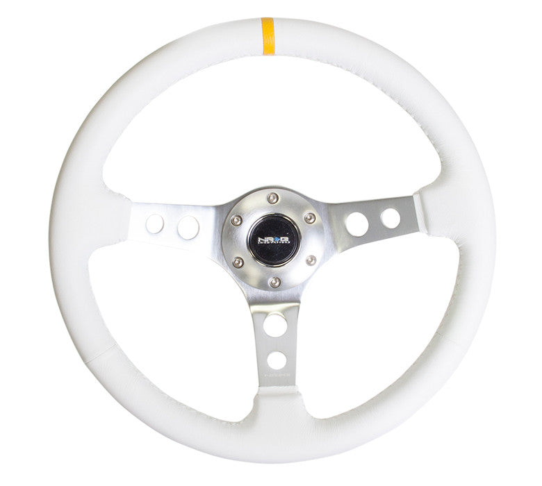 NRG ST-006 Series Steering Wheel (3" Deep) White Leather with White Stitching 350mm