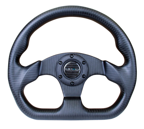 NRG Matte Carbon Fiber Series Steering Wheel Carbon Fiber 3 Spoke Center (320mm) Flat Bottom