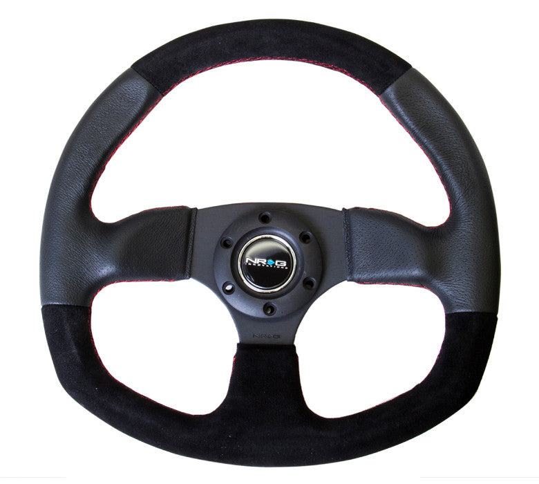 NRG Race Series Steering Wheel Black Leather/Suede, Red Stitch (320mm) main image 1