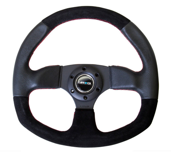 NRG Race Series Steering Wheel Black Leather/Suede, Red Stitch (320mm)