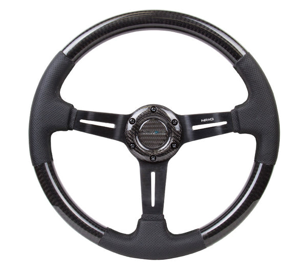 NRG Carbon Fiber Series Steering Wheel Carbon Fiber/Air Leather with Red Stitching (350mm) 1.5" Deep