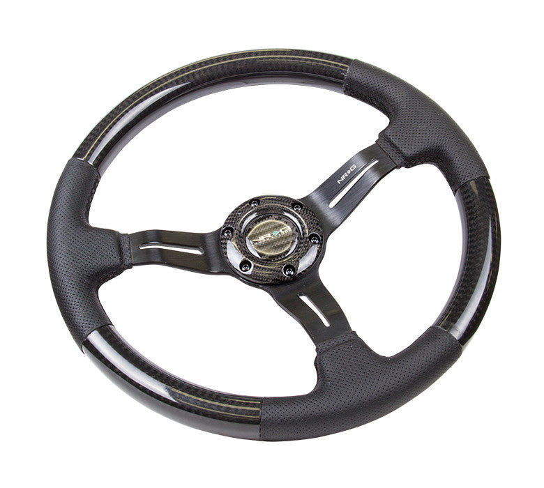 NRG Carbon Fiber Series Steering Wheel Carbon Fiber/Air Leather with Red Stitching (350mm) 1.5" Deep