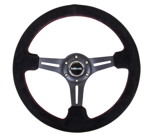 NRG Deep Dish Series Steering Wheel (3" Deep) Black Suede, Red Stitching (350mm)