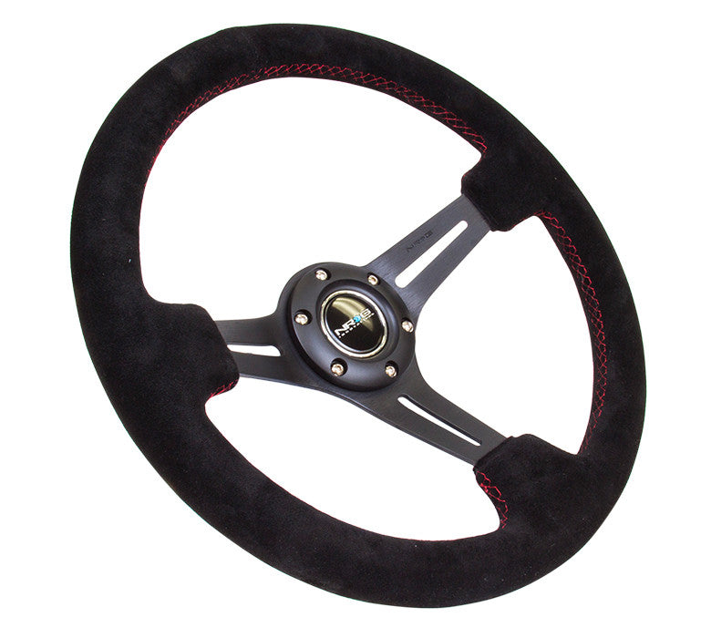 NRG Deep Dish Series Steering Wheel (3" Deep) Black Suede, Red Stitching (350mm)