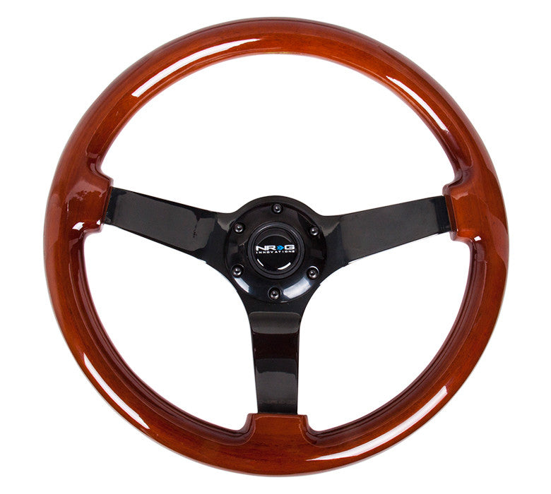 NRG Deep Dish Series Steering Wheel (3" Deep) Classic Dark Wood Grain, Black 3 Spoke Center (350mm)