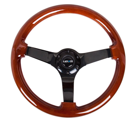 NRG Deep Dish Series Steering Wheel (3" Deep) Classic Dark Wood Grain, Black 3 Spoke Center (350mm)