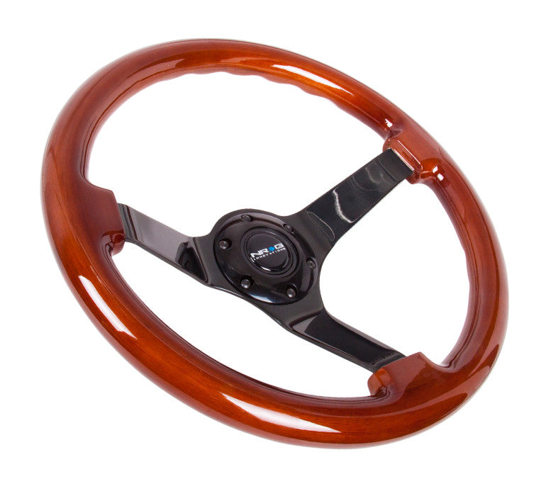NRG Deep Dish Series Steering Wheel (3" Deep) Classic Dark Wood Grain, Black 3 Spoke Center (350mm)