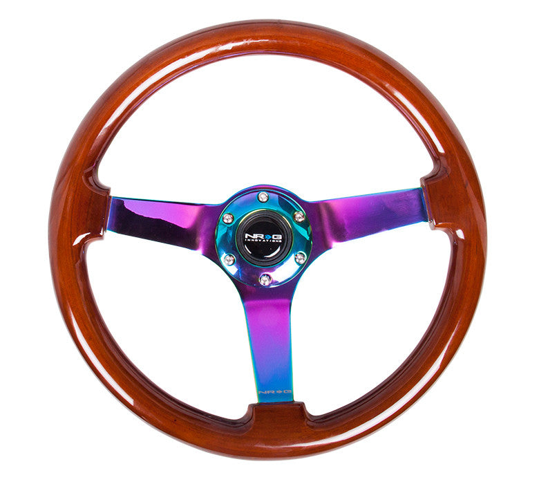 NRG Deep Dish Series Steering Wheel (3" Deep) Classic Dark Wood Grain, Neo Chrome 3 Spoke Center (350mm)