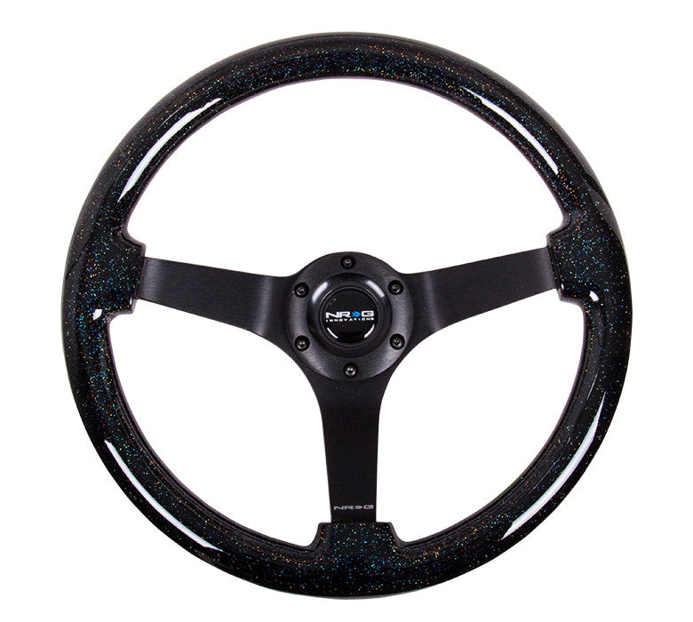 NRG Deep Dish Series Steering Wheel (3" Deep) Black Sparkled Wood Grain, Black 3 Spoke Center (350mm)