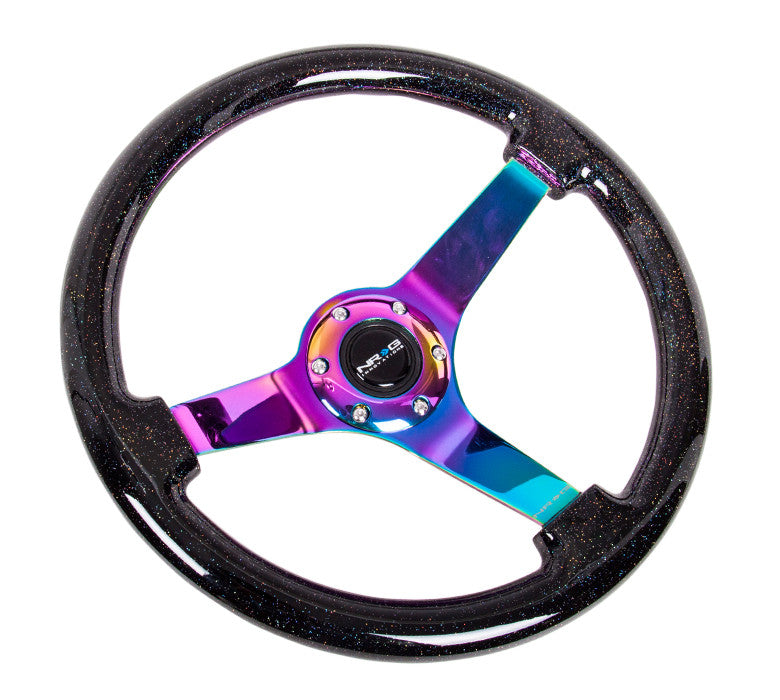 NRG Deep Dish Series Steering Wheel (3" Deep) Black Sparkled Wood Grain, Neo Chrome 3 Spoke Center (350mm)