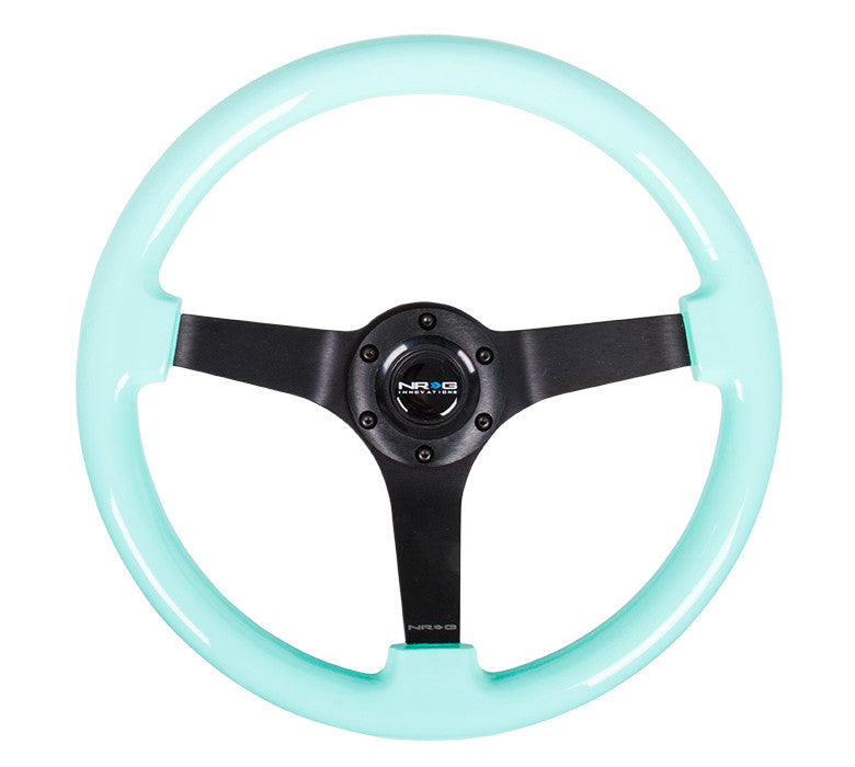NRG Deep Dish Series Steering Wheel (3" Deep) Mint Fresh Wood Grain, Black Center (350mm)
