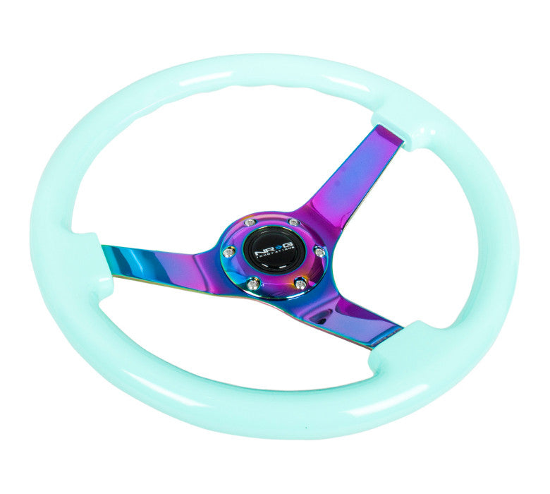 NRG Deep Dish Series Steering Wheel (3" Deep) Mint Fresh Wood Grain, Neo Chrome Center (350mm)