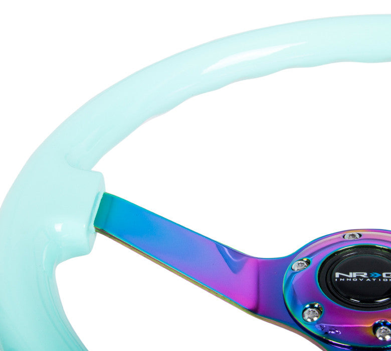 NRG Deep Dish Series Steering Wheel (3" Deep) Mint Fresh Wood Grain, Neo Chrome Center (350mm)