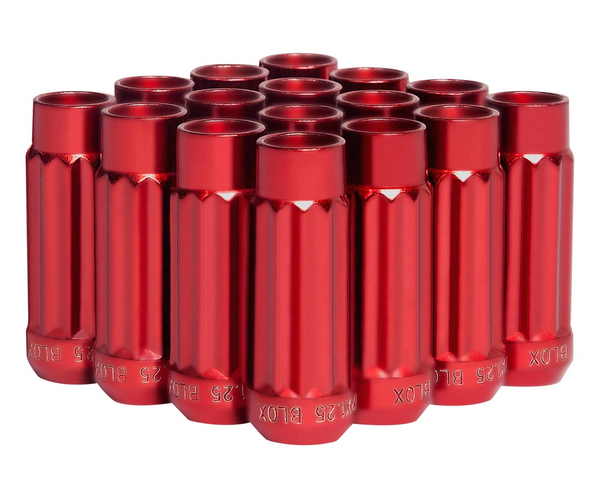 BLOX Racing 12-Sided P17 Tuner Lug Nuts 12x1.5 - Red Steel - Set of 16