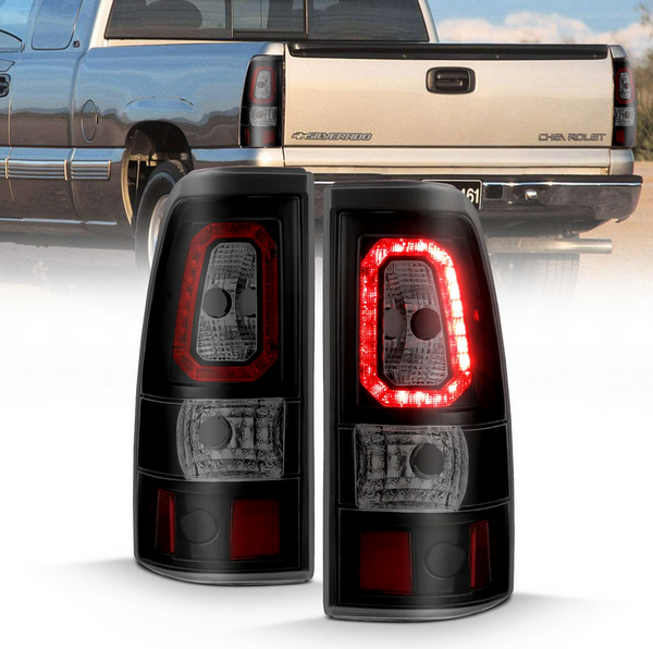 Anzo 2003-2006 Chevy Silverado 1500-2500-3500 SINGLE REAR WHEEL LED TAIL LIGHTS PLANK STYLE IN BLACK HOUSING WITH SMOKE LENS (DOES NOT FIT DUALLY MODELS)