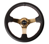 NRG Deep Dish Series Steering Wheel (3" Deep) Black Leather, Chrome Gold Center, Red Baseball Stitching (350mm)