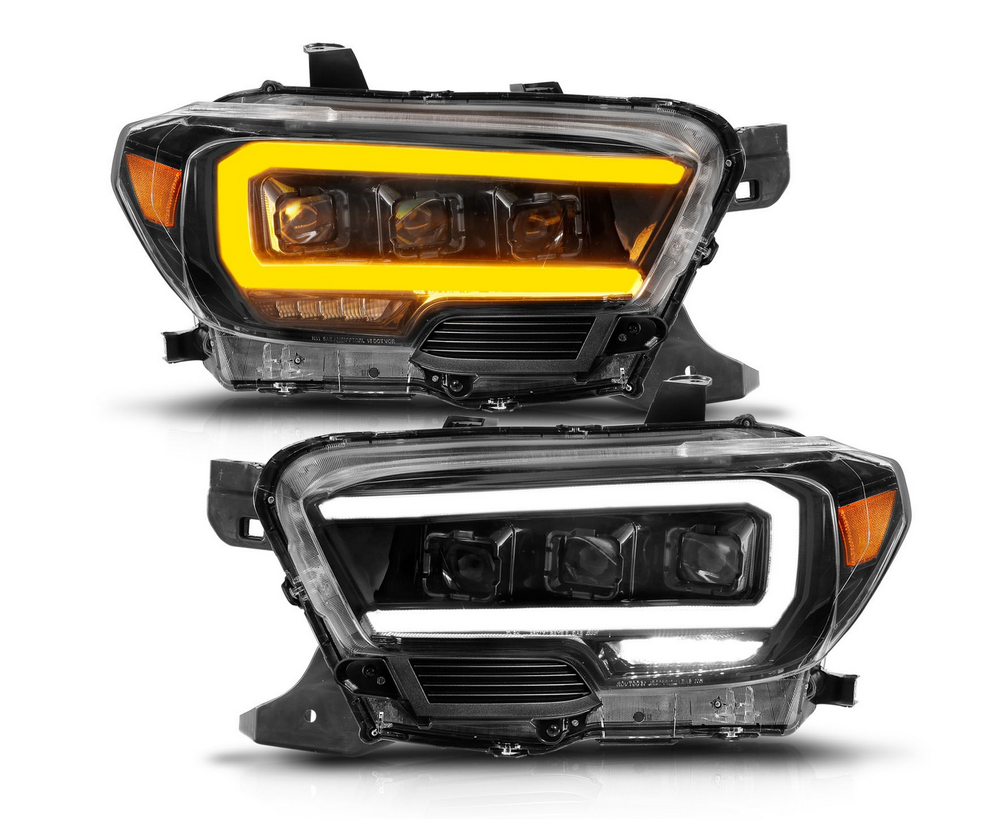 Anzo 2016-2023 Toyota Tacoma Black Full LED Projector Plank Style Headlights w/ Initiation Feature & Sequential