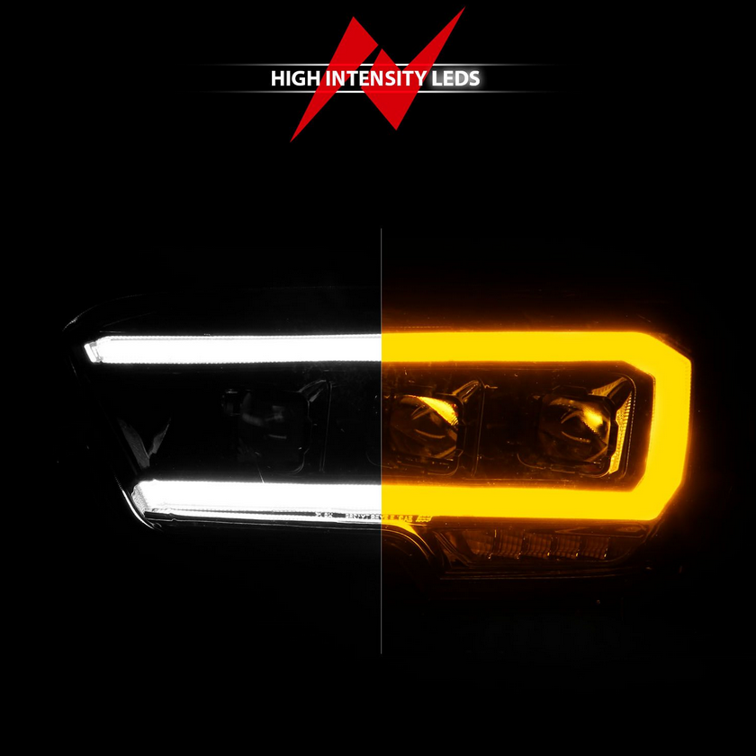 Anzo 2016-2023 Toyota Tacoma Black Full LED Projector Plank Style Headlights w/ Initiation Feature & Sequential