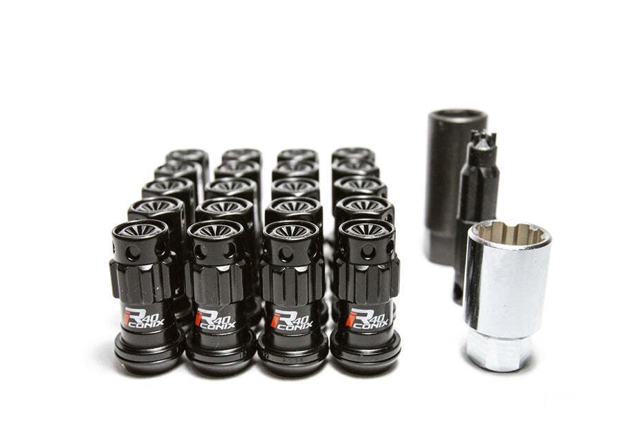 Project Kics 12X1.25 Black R40 Iconix Lug Nuts - 16+4 (Red Cap) main image 0