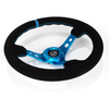 NRG Reinforced Steering Wheel (350mm) 3in Deep Blue Spoke W/ Holes - Black Suede Blue Stripe/Stitch