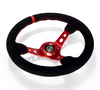 NRG Reinforced Steering Wheel (350mm / 3in. Deep) Blk Leather/Red Stitch w/Red Spoke