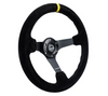 NRG Reinforced Steering Wheel (350mm / 3in. Deep) Blk Suede/X-Stitch w/5mm Blk Spoke & Yellow CM