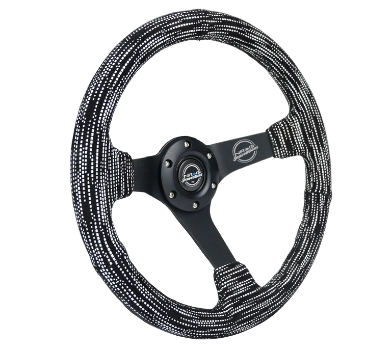 NRG Reinforced Steering Wheel (350mm / 3in. Deep) Microfiber/Black Stitch w/5mm Matte Black Spokes