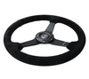 NRG Sport Steering Wheel (350mm / 1.5in Deep) Black Suede/Black Stitch w/Matte Black Solid Spokes