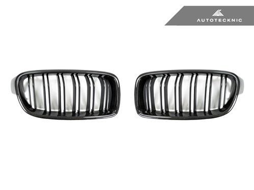 AutoTecknic Replacement Dual-Slats Carbon Fiber Front Grilles BMW F30 3-Series Sedan | F31 3-Series Wagon