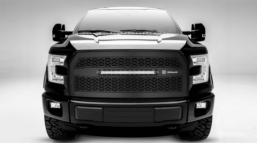 T-Rex ZROADZ Series 2015-2016 Ford F150 w/o Forward Facing Camera, LED Lighted Grille w/ One 20 Inch Slim single row 2pc Grille (Black)