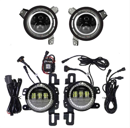 Jeep Wrangler JL / Gladiator 9" Quake LED HD Headlights / 4" HD Fog Lights Tempest Series