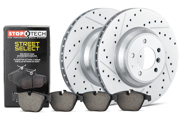 StopTech Select Sport Axle Pack Drilled & Slotted Rotors/ Street Select Brake Pads Toyota 4Runner, FJ Cruiser, Tacoma
