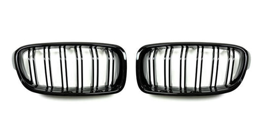 AutoTecknic Replacement Dual-Slats Glazing Black Front Grilles BMW F30 3-Series
