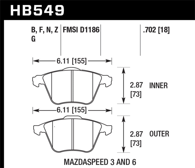 Hawk HPS Street Front Brake Pads 2007-2013  Mazdaspeed3 / 2006-2007 Mazdaspeed6
