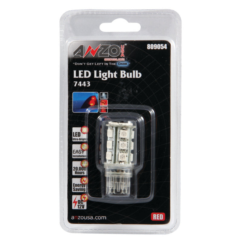 ANZO LED Bulbs Universal 7443 Red - 18 LEDs 1 3/4in Tall